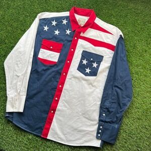 Roper Mens American Flag Western Cowboy Rancher Pearl Snap Shirt XL Red White
